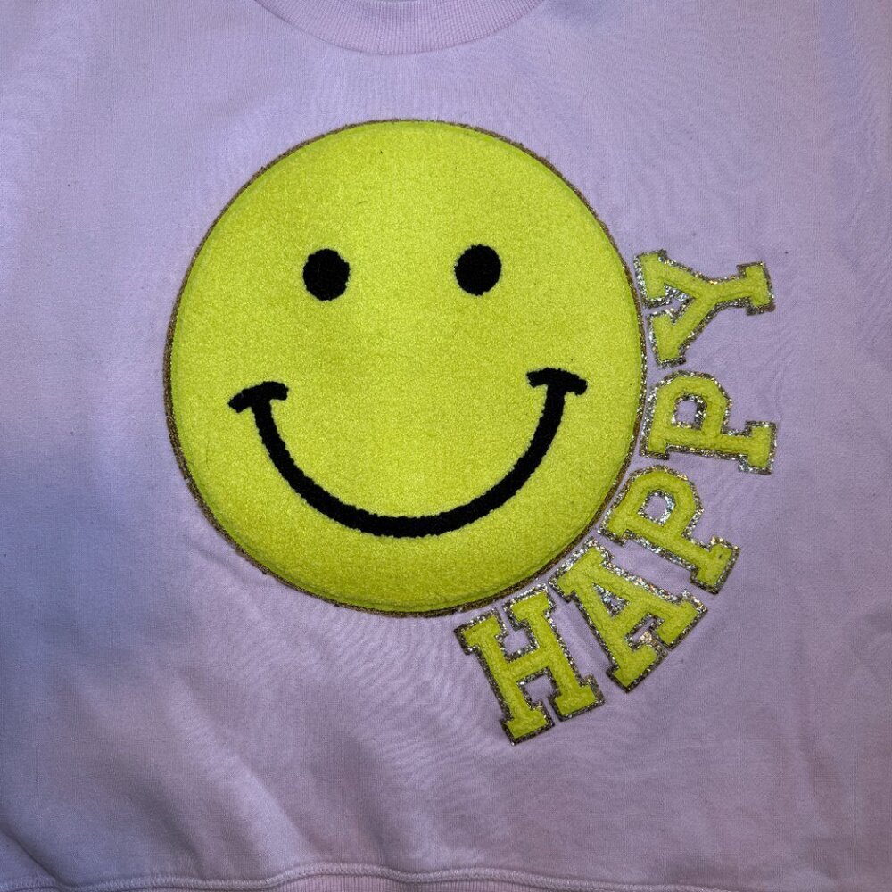 JUDITH MARCH Happy Smiley Face Pink Oversized Sweatshirt Medium - Picture 5 of 10
